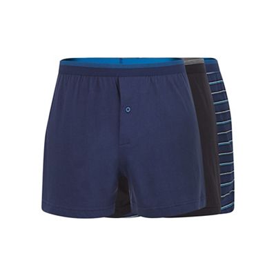 Pack of three blue fine striped cotton button boxers